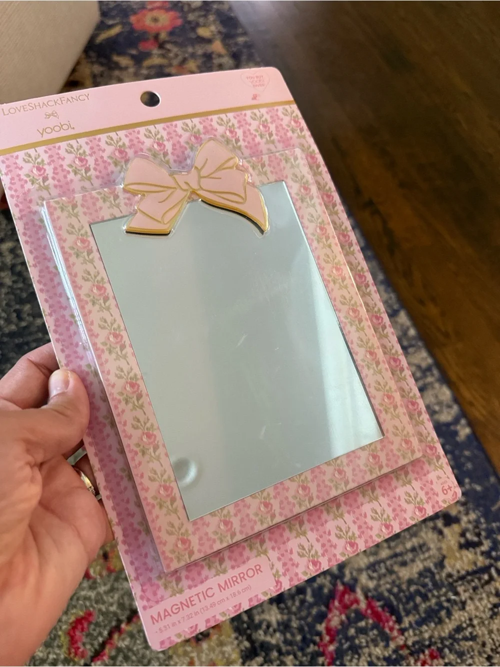LoveShackFancy Yoobi Pink Floral Bow Magnetic Mirror